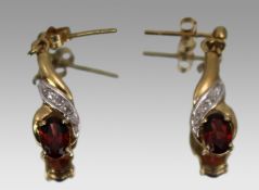 Pair of Earrings Garnets & Diamonds 9ct Gold