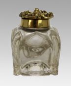 Antique Cut Glass and Brass Crown-Top Inkwell, c. 1900
