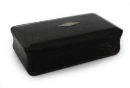 Antique 19th-Century Horn Snuff Box – Diamond Inlay, Hinged Lid