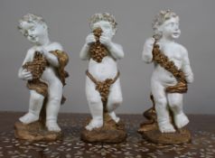 Set of 3 Vintage Decorative Painted Plaster Cherubs
