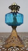 Antique Victorian Oil Lamp with Blue Glass Font