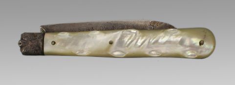 Early 20th c. Mother of Pearl Silver Handled Fruit Knife
