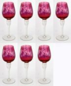 Set of 7 Vintage Cranberry Colour Lustre Glass