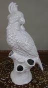 Large White Glazed Ceramic Parrot Sculpture