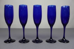 Set of 5 Vintage Cobalt Blue Champagne Flues