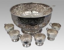 Mid-Century Silver-Plated Punch Bowl Set by The Sheffield Silver Co., USA