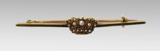 Antique Seed Pearl 14ct Gold Bar Brooch