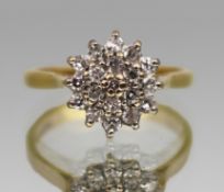 Vintage Diamond Cluster 18ct Gold Ring