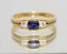 Three Stone Sapphire & Diamond 18ct Gold Ring