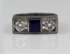 Vintage Sapphire & Diamond Three Stone White Gold Ring
