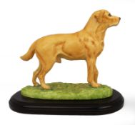 Porcelain Golden Retriever Dog Figure on Wooden Plinth