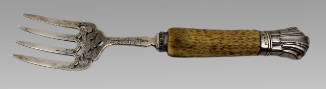 Edwardian Solid Silver and Bone Handled Bread Fork, Sheffield, 1907