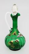 Antique Victorian Hand-Painted Emerald Green Glass Claret Jug