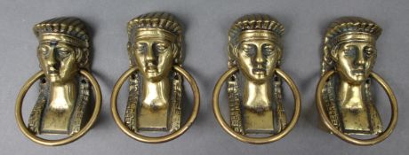 Set of Four Antique Brass Classical Female Head Ring Handles