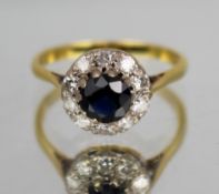 Sapphire & Diamond Cluster Ring 18ct