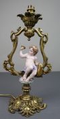 Antique Porcelain & Gilt Metal Cherub Table Lamp