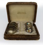 Cased Set of 6 Canadian Sterling Silver & Enamel Souvenir Spoons – Morris Michaels, c.1930s
