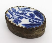 Antique 19th-Century Gilt Metal & Blue and White Porcelain Patch Box