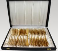 Vintage German Solingen Gold-Plated 12 Place Fish Flatware Canteen