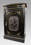 Antique French Napoleon III Ebonised Pier Cabinet with Electrotype Panel
