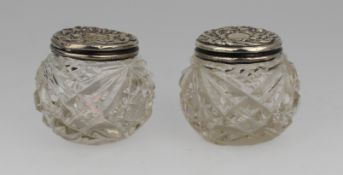 Pair of Cut Glass Silver Topped Pots Birmingham 1907 Henry Hobson