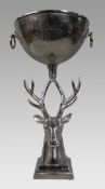 Large Sculptural Silvered Metal Stag Centrepiece Bowl