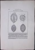 Cornwall Ancient Seals Of Monasteries Rare Large Antique Copper Plate Etching