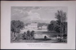 Cornwall A View of Tehidy Antique 193 Years-Old Steel-Engraving-12