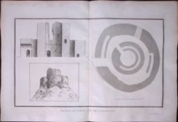 Cornwall Launceston Castle Plan of The Keep Rare Large Antique Copper Plate Etching.
