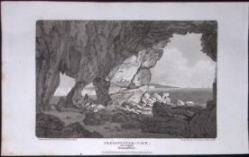 Freshwater Cave Hampshire Antique 220 Years-Old Georgian Steel-Engraving-494