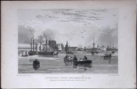 Liverpool From The Mersey No 2 Antique 195 Years-Old Steel-Engraving-9