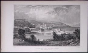 Cornwall Falmouth Harbour Antique 193 Years-Old Steel-Engraving-1