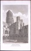 Durham Cathedral Cloister Yard Antique 223 Years-Old Steel-Engraving-146