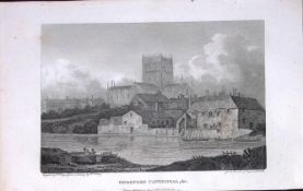 Hereford Cathedral Antique 220 Years-Old Georgian Steel-Engraving-216