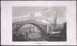 Stourport Bridge Worcester Antique 212 Years-Old Georgian Steel-Engraving-404