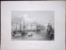 Norfolk Yarmouth The Quay WH Bartlett 1842 Antique Steel Engraving-117
