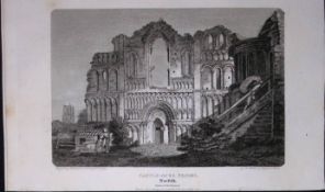 Castle Acre Priory Norfolk Antique 216 Years-Old Georgian Steel-Engraving-431