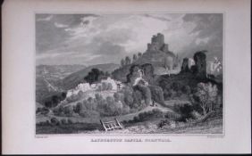 Cornwall Launceston Castle Antique 193 Years-Old Steel-Engraving-18