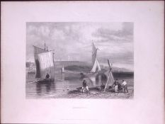 Devon Exmouth Beach WH Bartlett 183 Years-Old Antique Steel Engraving-27