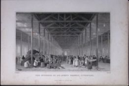 Liverpool St Johns Market Antique 195 Years-Old Steel-Engraving-29