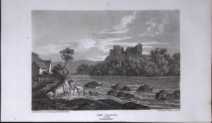 New Castle Emlyn Castle Wales 211 Years-Old Georgian Steel-Engraving-480