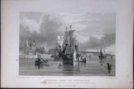 Liverpool From The Mersey No 3 Antique 195 Years-Old Steel-Engraving-10