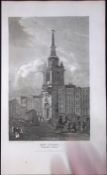 London Bow Church “Bow Bells” Antique 200 Years-Old Steel-Engraving-83