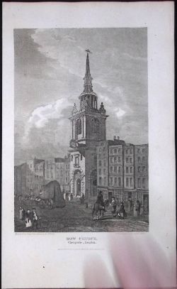 London Bow Church “Bow Bells” Antique 200 Years-Old Steel-Engraving-83