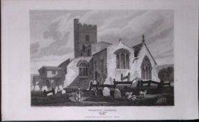 Woodburn Church Bucks Antique 225 Years-Old Georgian Steel-Engraving-418