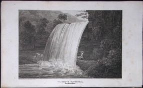 Cil Hepste Waterfall Wales Antique 211 Years-Old Georgian Steel-Engraving-488