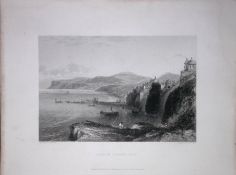 Robin Hoods Bay Yorkshire WH Bartlett 1842 Antique Steel Engraving-218
