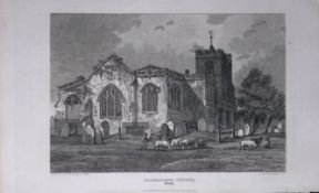 Broxbourne Church Herts Antique 218 Years-Old Georgian Steel-Engraving-453