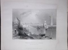 Yarmouth Nelsons Monument WH Bartlett 1842 Antique Steel Engraving-202.