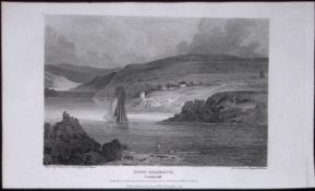 Fowley Harbour Cornwall Antique 224 Years-Old Steel-Engraving-75